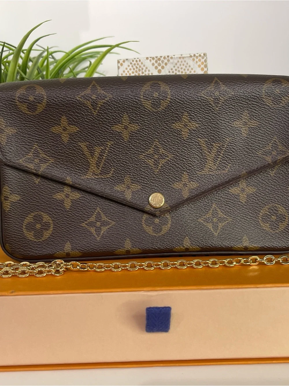 Louis Vuitton Brown Monogram Felicie Pouchette w/ Gold Chain